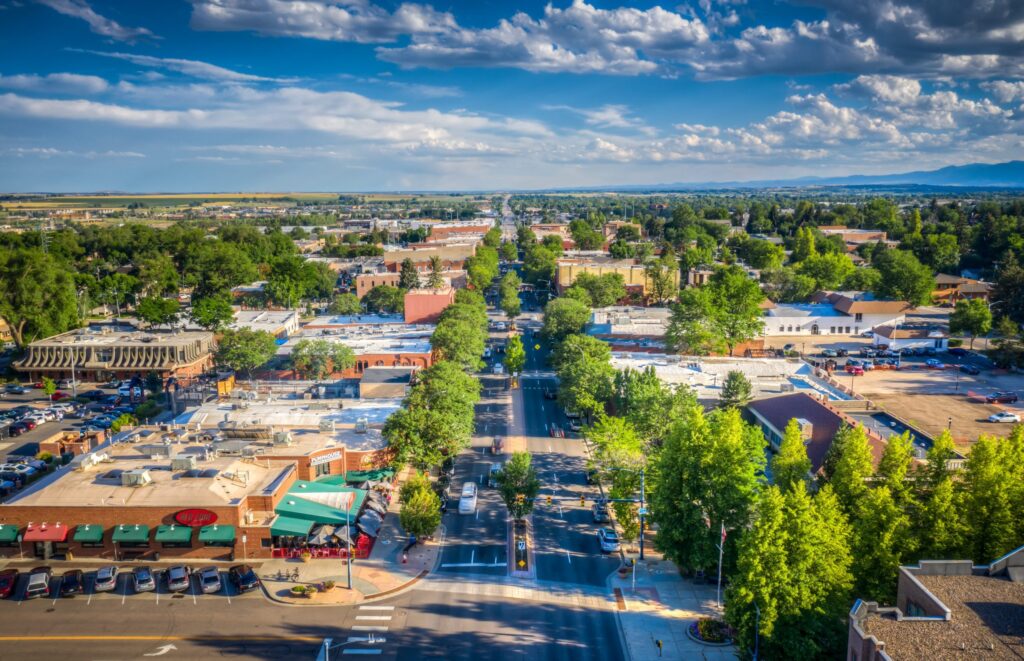 Longmont | rcastlemortgage.com An aerial view of downtown Longmont and some of its many wonderful businesses. Great place for homeowning. Get a quote from Robert Castle Mortgage today.