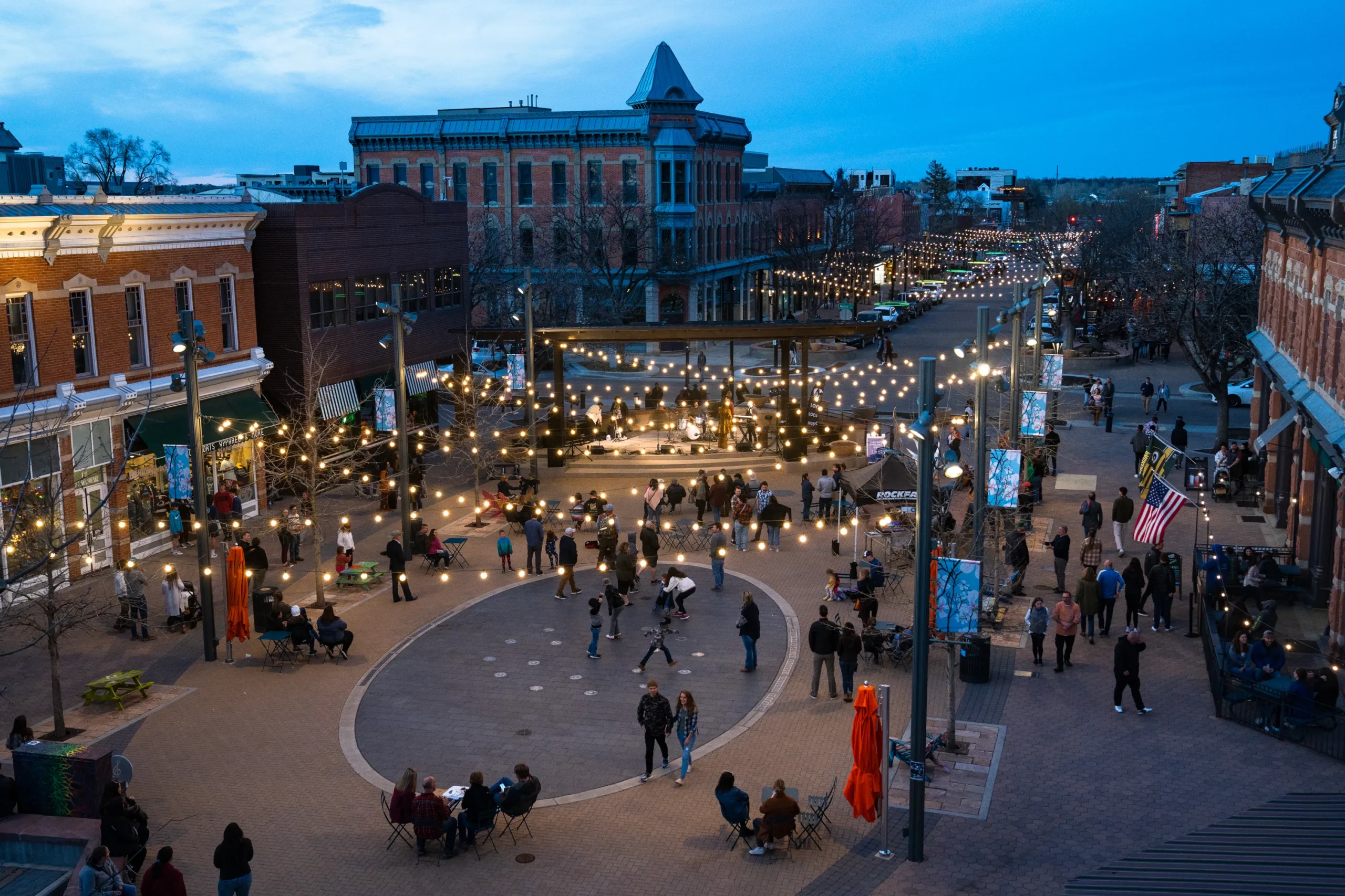 Downtown Fort Collins at sunset with housing in view, representing 2025 mortgage rate trends and local real estate market conditions